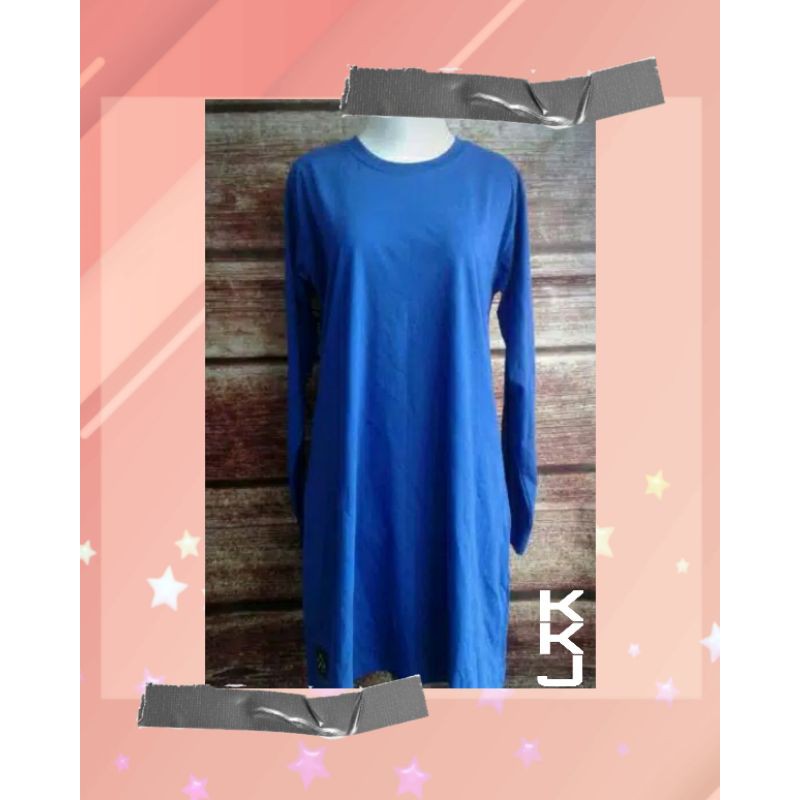 Kaos Polos Lengan Panjang Wanita Muslimah Warna Biru Elektrik