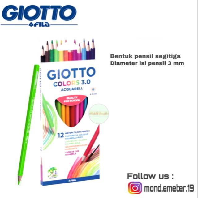 

Giotto Colors 3.0 Acquarell Triangular - Pensil Warna/Lukis Segitiga isi 12 - Art Painting & Drawing