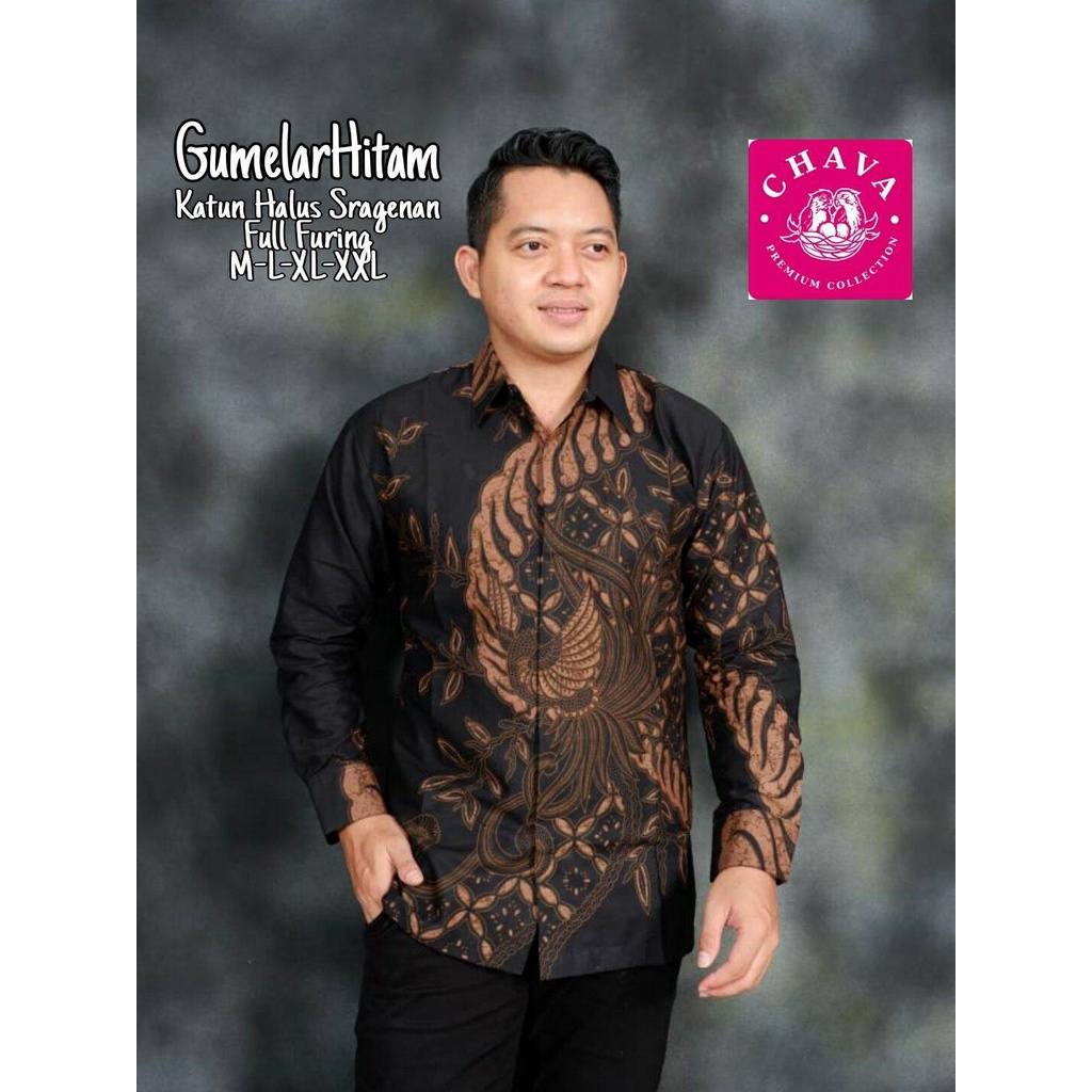 Batik pria lengan panjang terbaru bahan katun halus sragenan full furing badan baju batik terompet