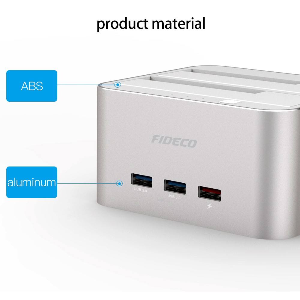 Docking Harddisk 2 Bay with USB HUB 3.0 USB Charger FIDECO up to HDD SSD