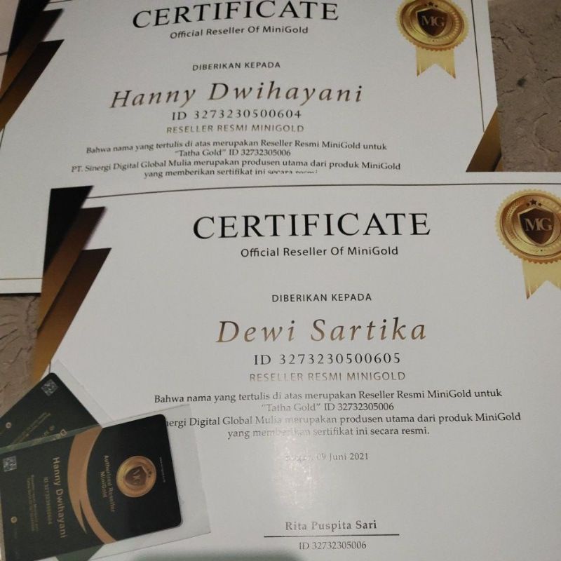 

sertifikat, nota dan id member