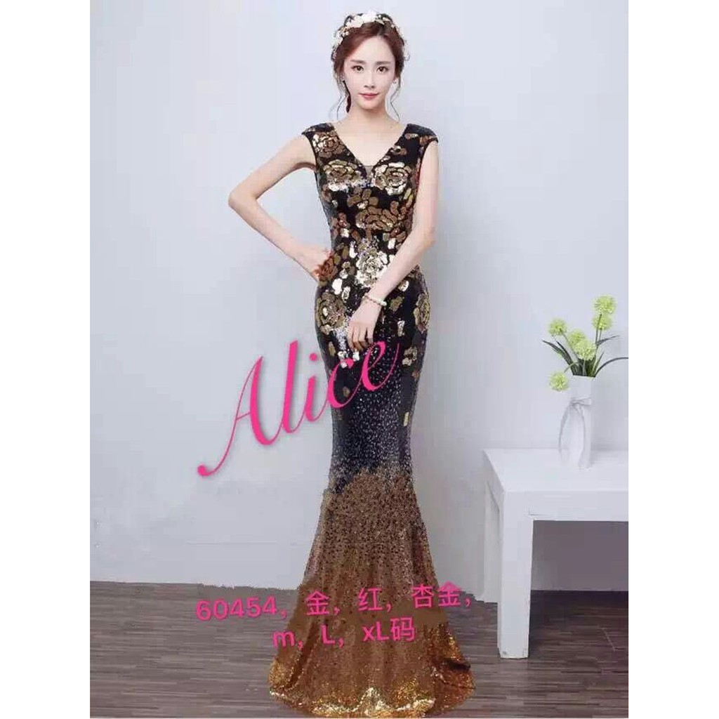 LongDress pesta sequin bunga 3warna - Gaun pentas show - Long dress Mermaid Duyung Prewedding SHOW