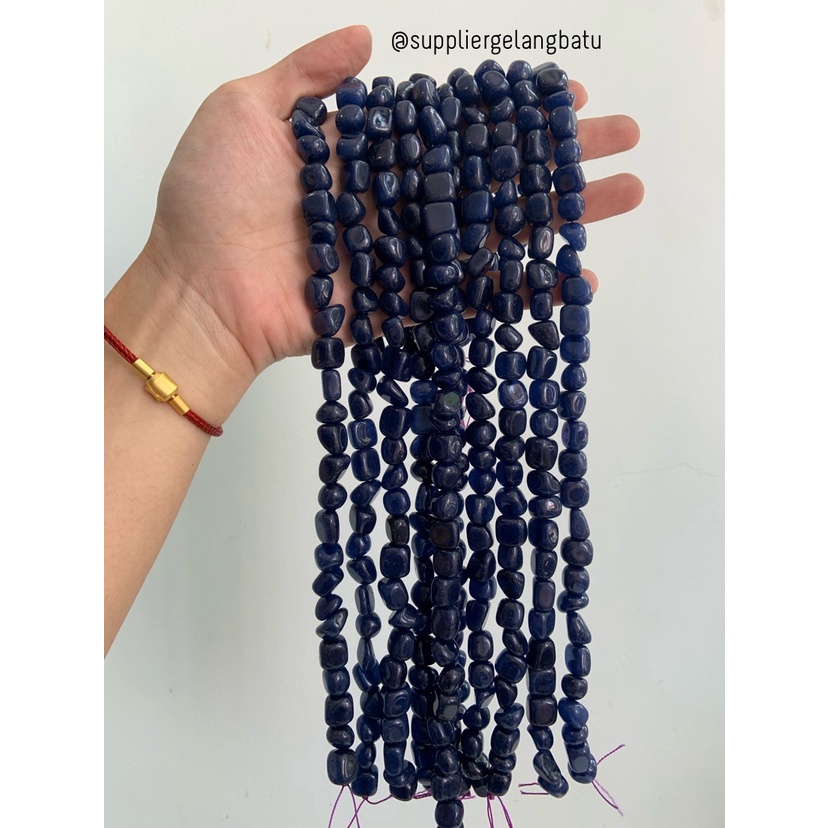 manik Batu BLUE NAVY ONYX Beads 12 x 10mm bahan biru dongker serat