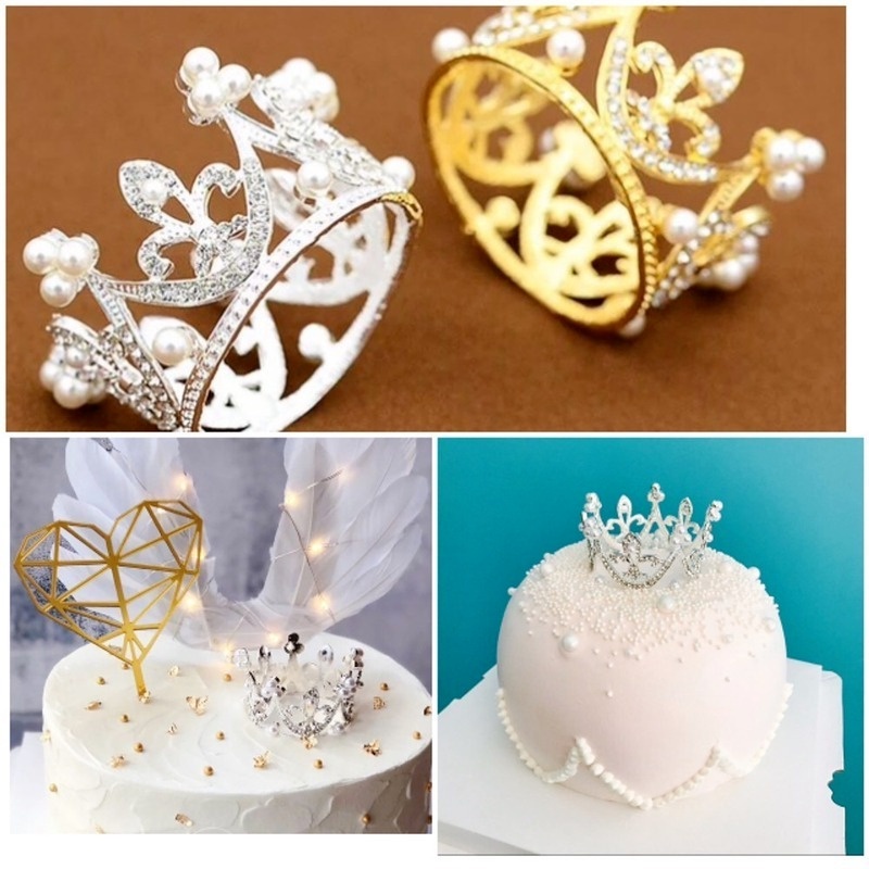 1pc Mahkota Tiara Mini Hias Kristal Mutiara Untuk Topper Kue Ulang Tahun Anak