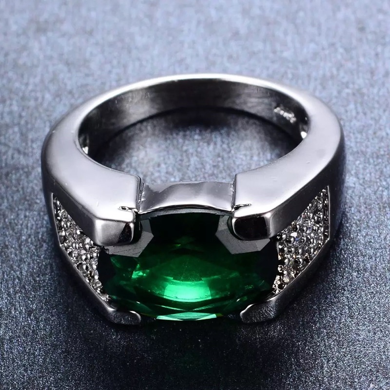 Cincin Batu Permata Zamrud Hijau Green Emerald Cubic Zirconia Ring Perak Elegan Mewah Kasual Minimalis