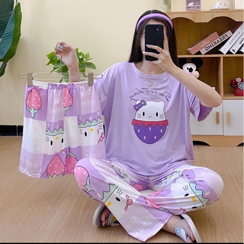 MDLV ~ BAJU TIDUR SET 3IN1HK LILAC BAJU TIDUR IMPORT CEWEK BEST SELLER PIYAMA DEWASA IMPORT