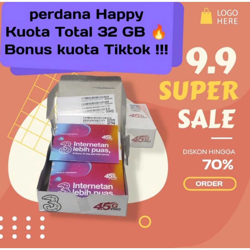 Kartu Tri Kuota total 32 GB (bonus kuota TikTok)