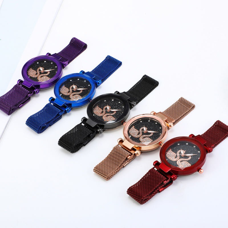 Jam Tangan Wanita Korea Strap Magnet Angsa Double/Jam Tangan Magnet Angsa Swarosvsky (2 angsa)