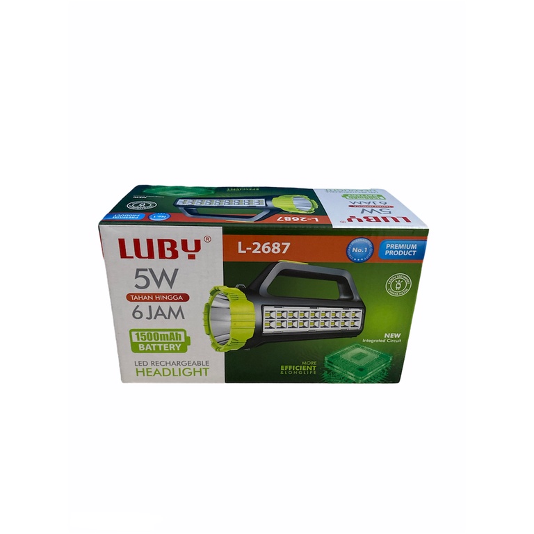 Luby Senter LED Super Terang 2in1 L2687 5W + Light SMD 18 LED PUTIH Rechargeable 500 Meter 6 JAM