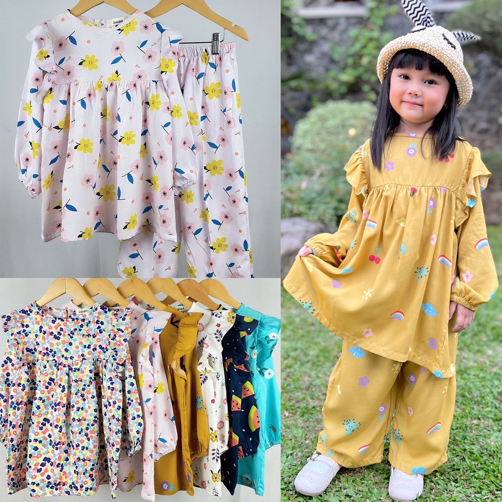 PROMO 7.7 SMILEE ELIZA GAMIS ANAK PEREMPUAN SET BAJU SETELAN PANJANG ANAK PEREMPUAN MOTIF PAKAIAN MUSLIM BAJU LEBARAN LUCUNA KATUN RAYON 1 - 5 TAHUN