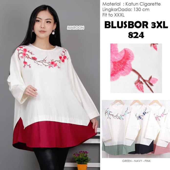 KKF4 BLOUSE JUMBO BLUSBOR 3XL BAJU ATASAN WANITA BIGSIZE BORDIR TIDAK MAHAL