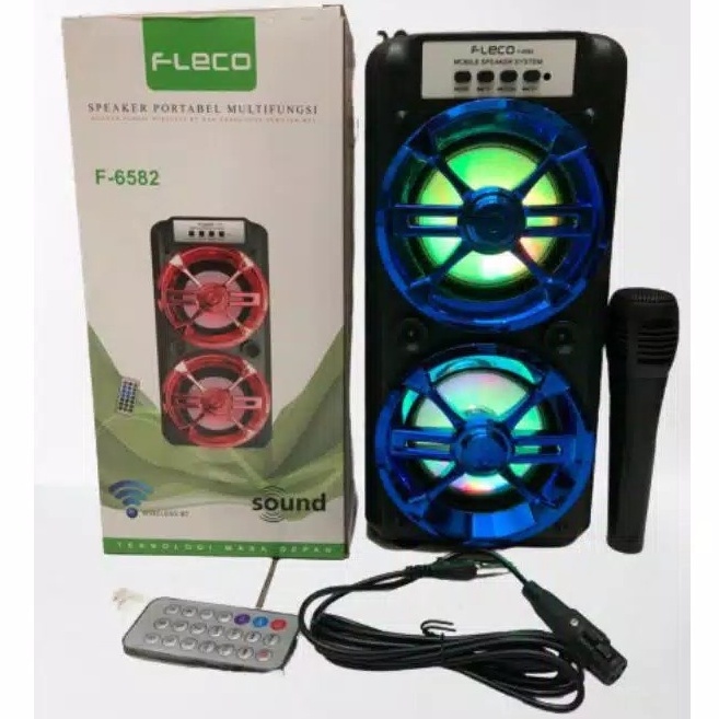 COD SPEAKER BLUETOOTH KARAOKE FLECO F-6581/F-6582 PLUS MIC + REMOTE USB/BT/AUX/FM/TV CA