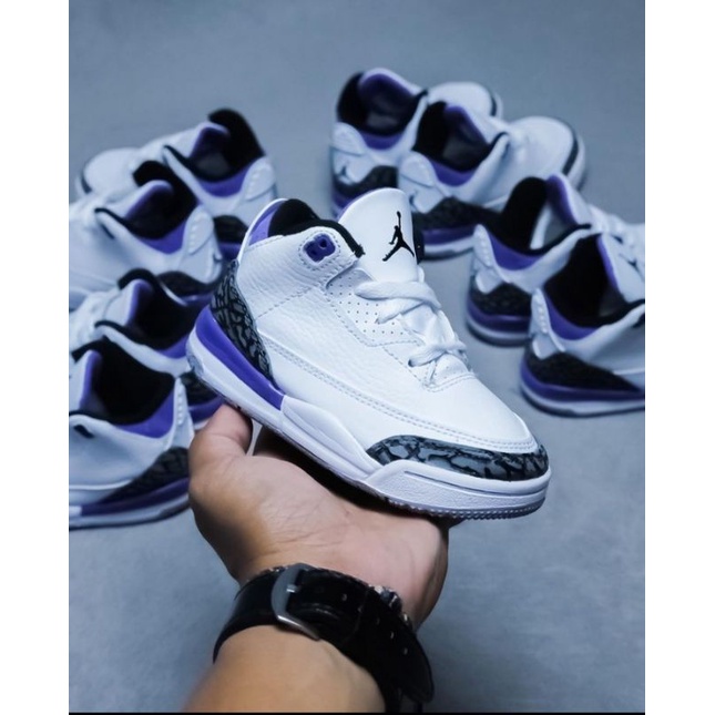 SEPATU ANAK ORIGINAL NIKE AIR JORDAN RETRO 3 WHITE PURPLE