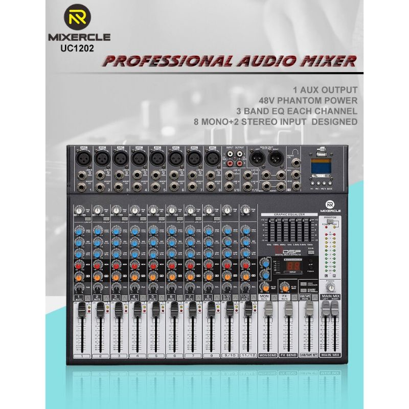 LAKEISI Professional Live Audio Mixer DSP Karaoke DJ 8 Channel - Black