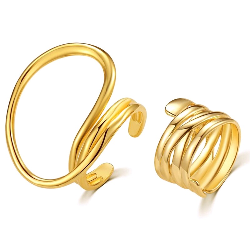 Fancyqube 2pcs / Set Cincin Geometris Besar Gaya Vintage Korea Gothic Hip Hop Punk Untuk Wanita