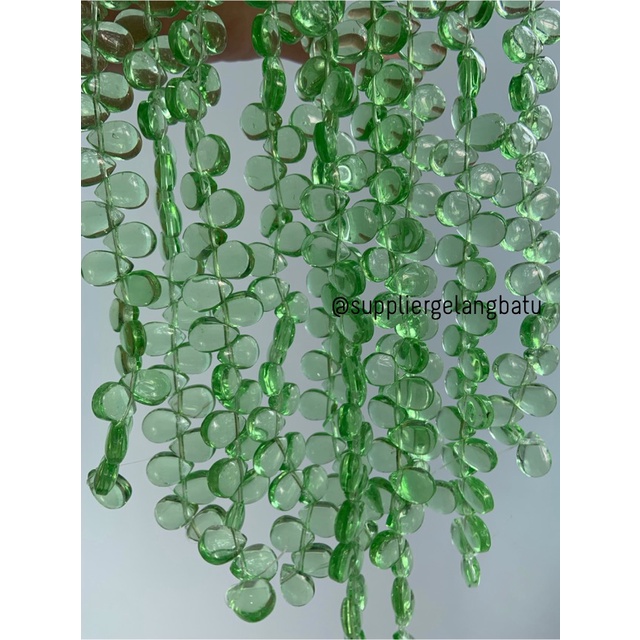 batu tetes air mata 10mm SOFT GREEN QUARTZ hijau muda LUBANG SAMPING