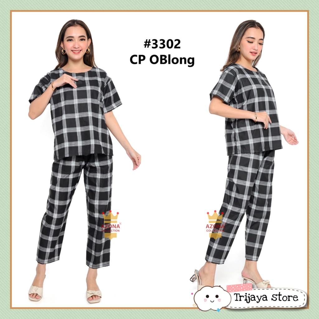 Trijaya . piyama wanita cp oblong kotak polos / one set oblong celana panjang katun eropa