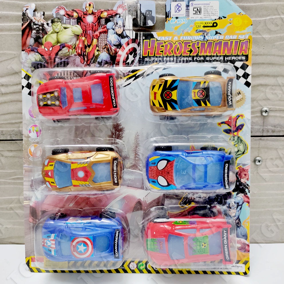 Heroesmania Super Car Mainan Mobil Mini Superhero Hulk Iron Man Spiderman Captain America