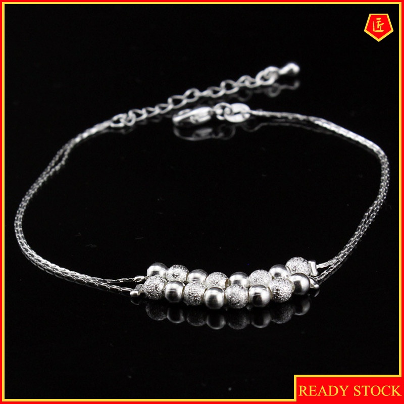 [Ready Stock]Simple Personality Frosted Glossy Bead Silver Bracelet