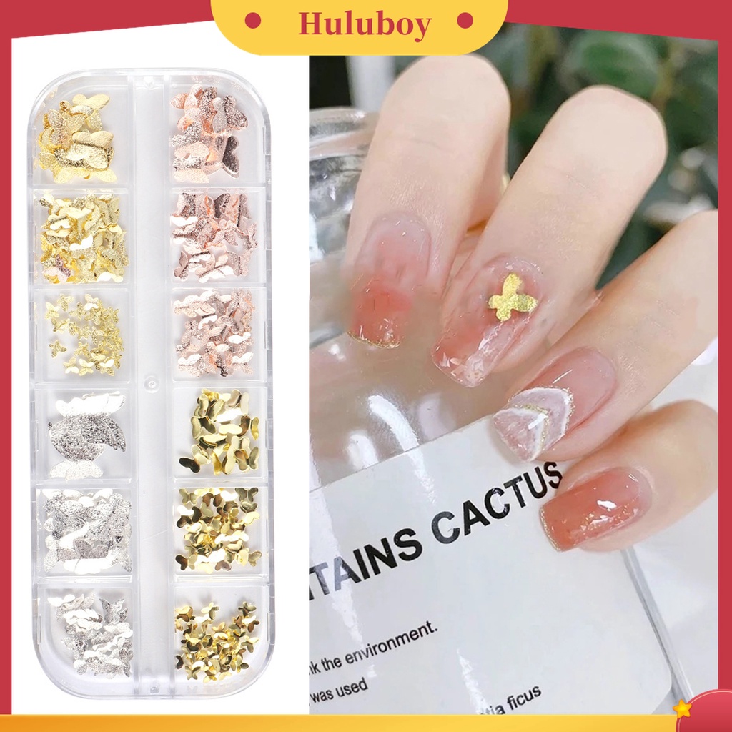 Huluboy Huluboy♡ 1 Kotak Ornamen Kupu-Kupu 3D Bahan Metal Tahan Karat Untuk Dekorasi Nail Art