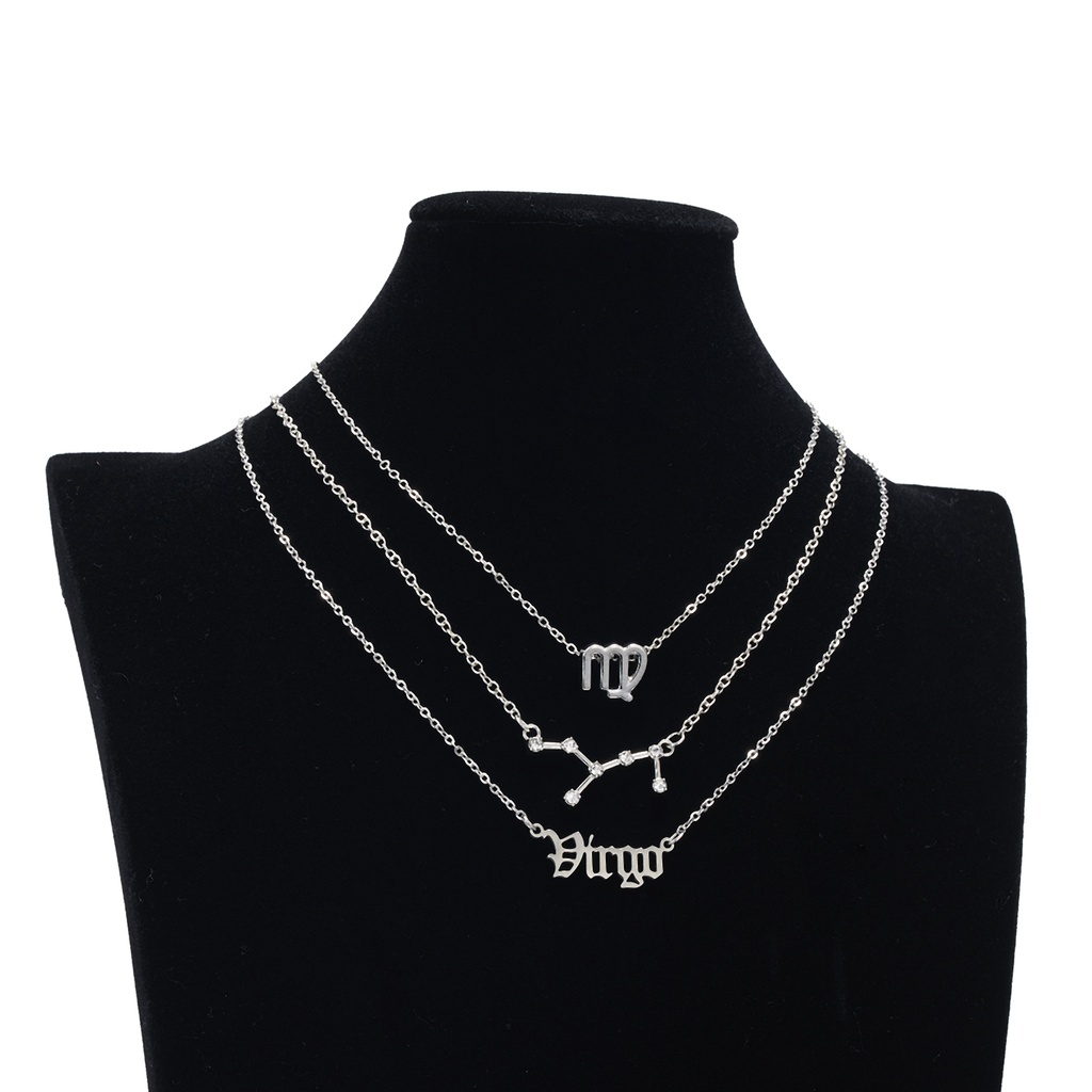 3 Pack Kalung Rantai Klavikula Hias Liontin 12 Rasi Bintang Warna Silver Untuk Hadiah