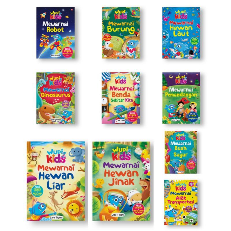 Wudi kids : Seri Mewarnai hewan laut / hewan jinak / hewan liar / burung / dinosaurus / pemandangan 