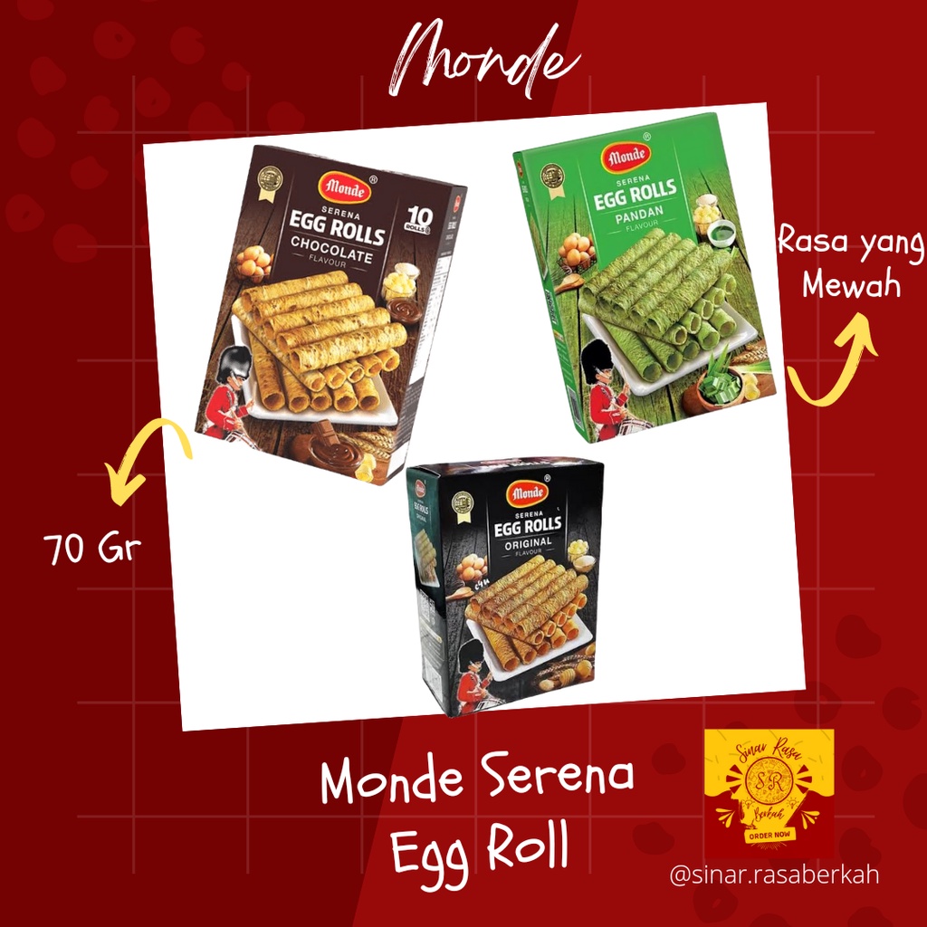 

Monde Serena Egg Roll 70gr Varian Rasa Original, Chocolate dan Pandan