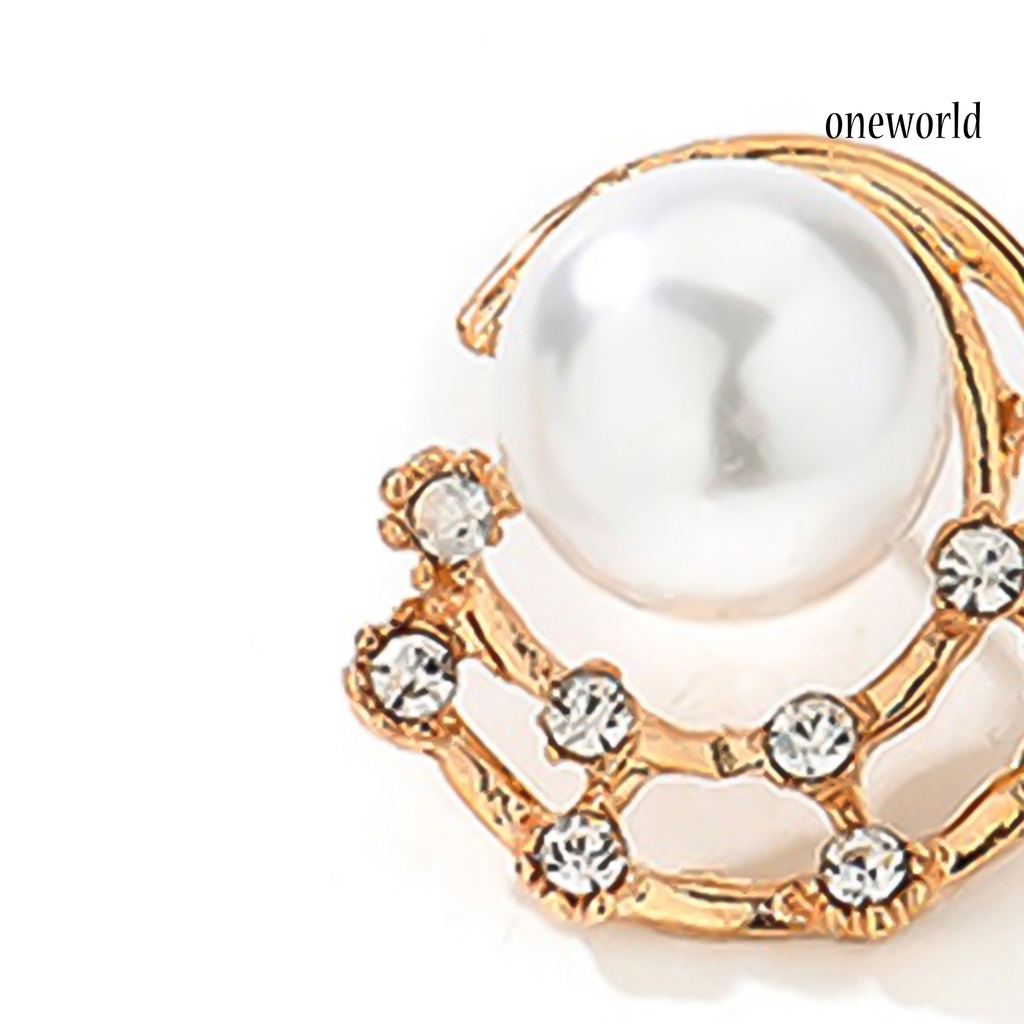 OW@ Fashion Women Rhinestone Faux Pearl Hollow Ear Stud Earrings Jewelry