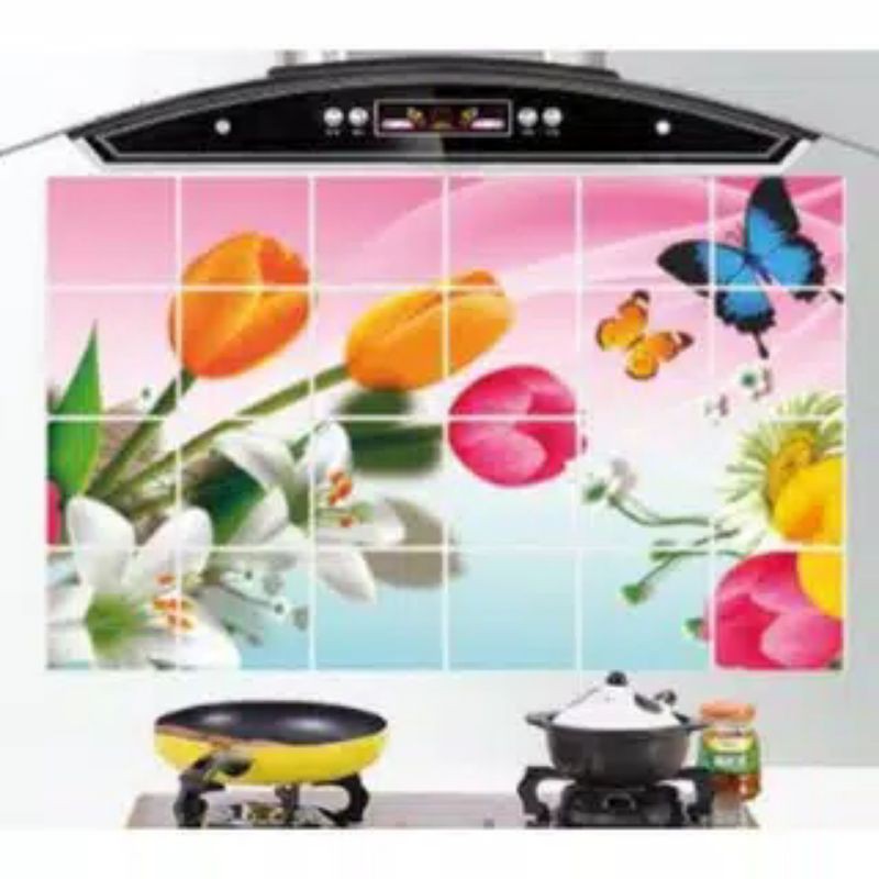 WALLPAPER DAPUR ANTI MINYAK 75 x 45  CM MOTIF TULIP KUPU
