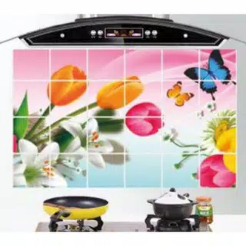 WALLPAPER DAPUR ANTI MINYAK 90X60 CM MOTIF TULIP KUPU