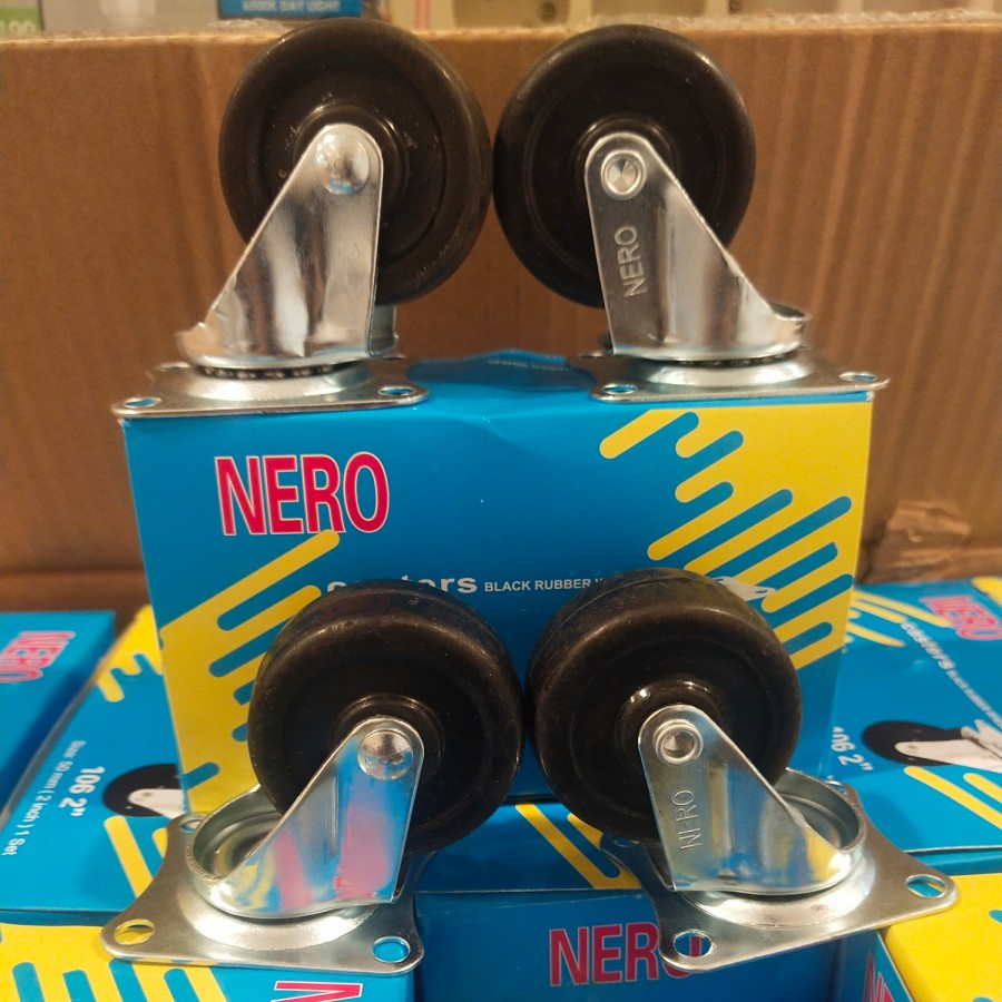 Roda Troli Gerobak Etalase Lemari Kulkas Mesin Cuci Meja Caster Kecil Karet Nilon 2 Inch