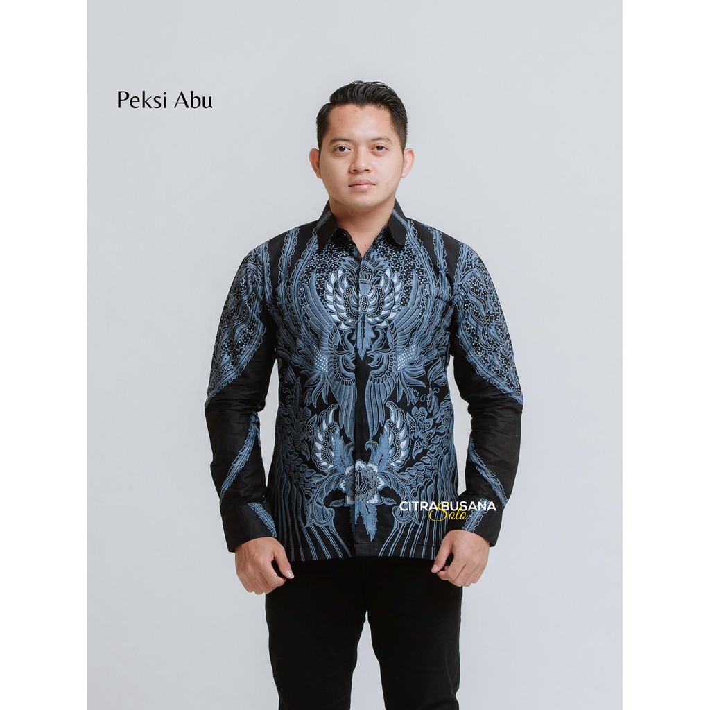 PEKSI ABU Kemeja Batik Pria Katun Sragenan Full Furing