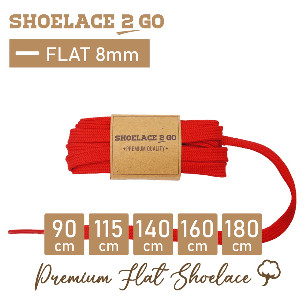 SHOELACE 2 GO PREMIUM TALI SEPATU GEPENG PIPIH FLAT - SF8 - F1 - RED - 8MM