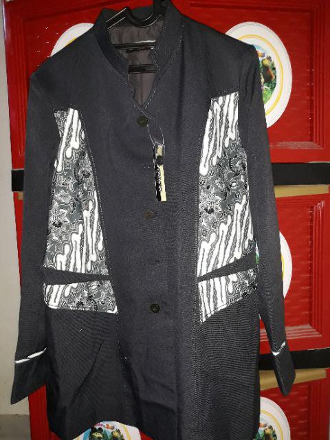 Set Blazer Baju Kerja Wanita Cewek Modern Shanghai Mix Batik Abu Tua Seragam Kantor Formal Resmi