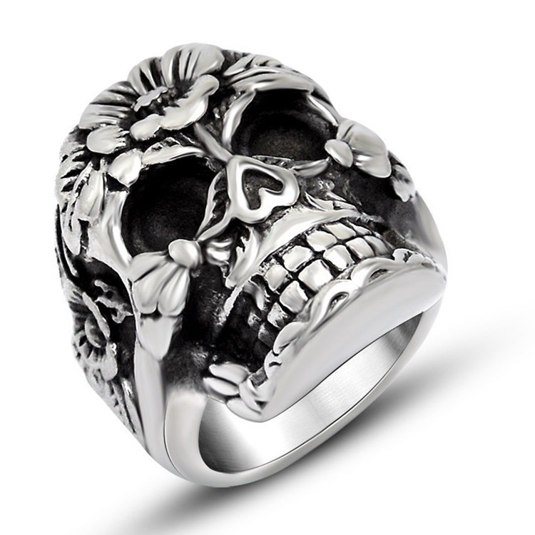 SEUSUK  Cincin Vintage Gothic Punk Rock Motif Timbul Bunga untuk Pria