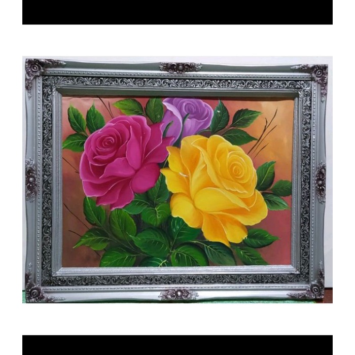 Lukisan asli kanvas motive bunga mawar,ukuran 60×80