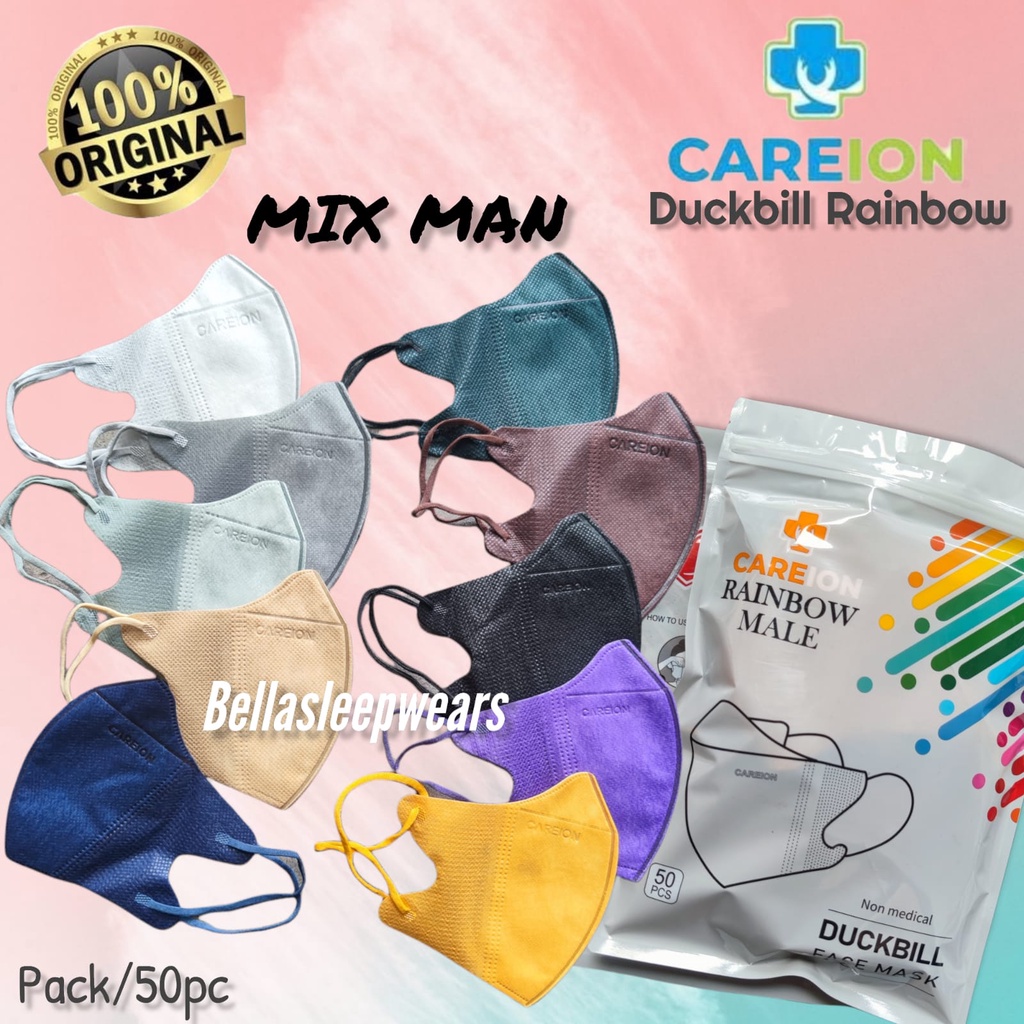 RAINBOW - MASKER DUCKBILL CAREION GARIS EMBOS RAINBOW 3PLY WARNA PELANGI 50PC