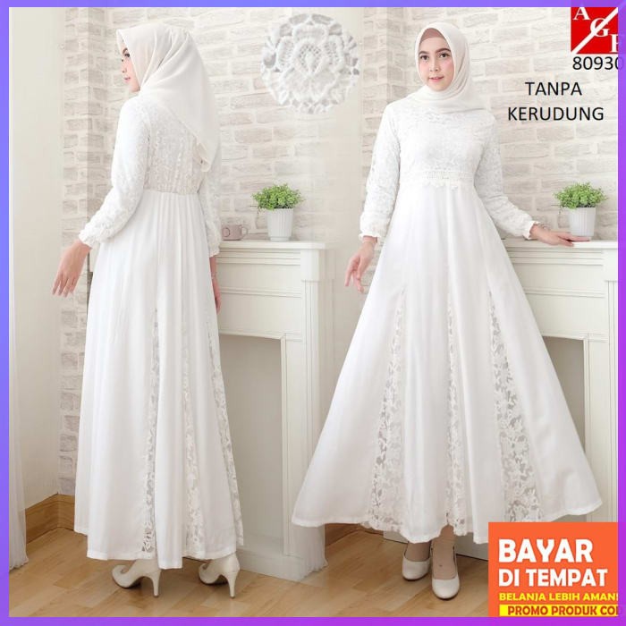 Agnes Baju Gamis Wanita Brukat Dress Brukat Lebaran Umroh Haji