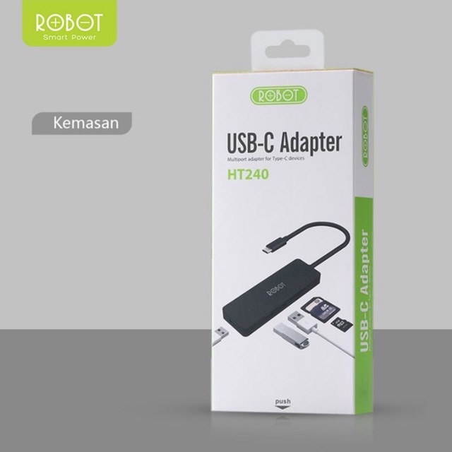 HUB TIPE C Robot HT240 USB Type-C HUB 5in1 Card Reader SD Card / Micro SD USB HUB TIPE C Miltifunction Converter Adapter Macbook Pro iPad Air USB Type-C To 4K