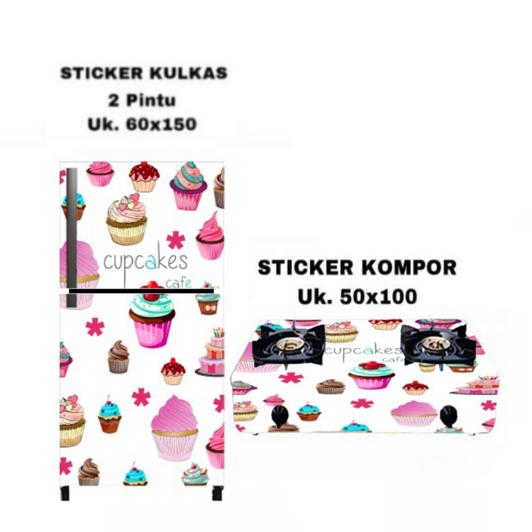 Stiker Kulkas 2 Pintu Set Kompor Motif Cupcakes SA