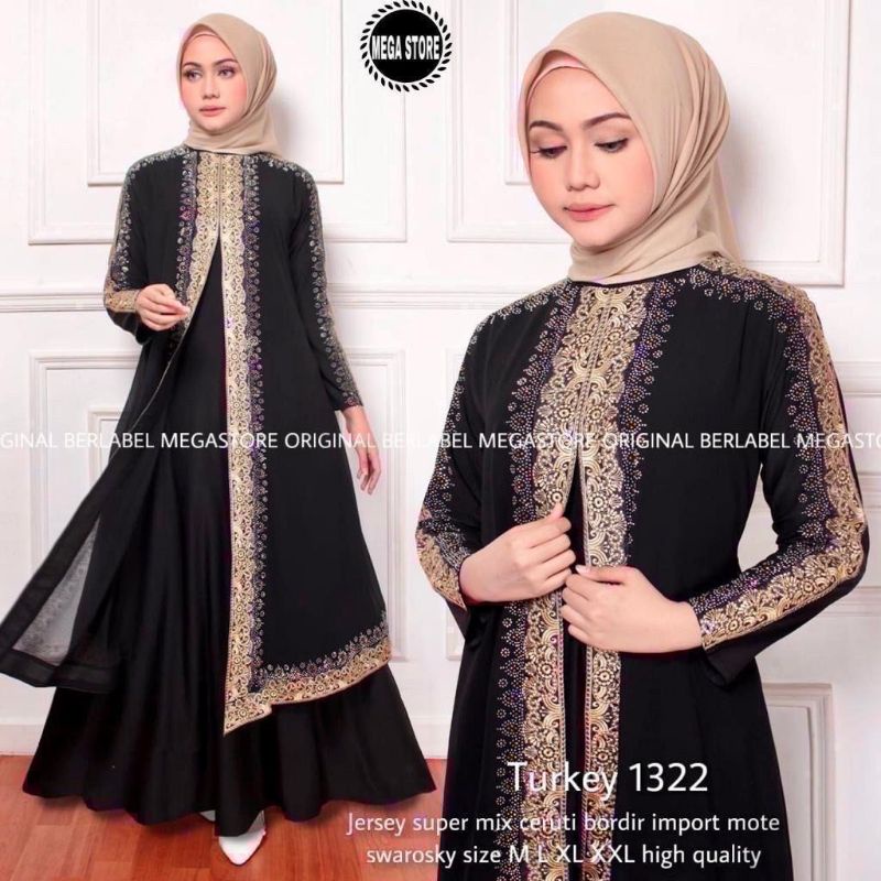 Gamis Turkey 2362 Mega Store Terbaru Abaya Syari Hitam Polos Jumbo Muslim Best Seller Jubah Wanita M