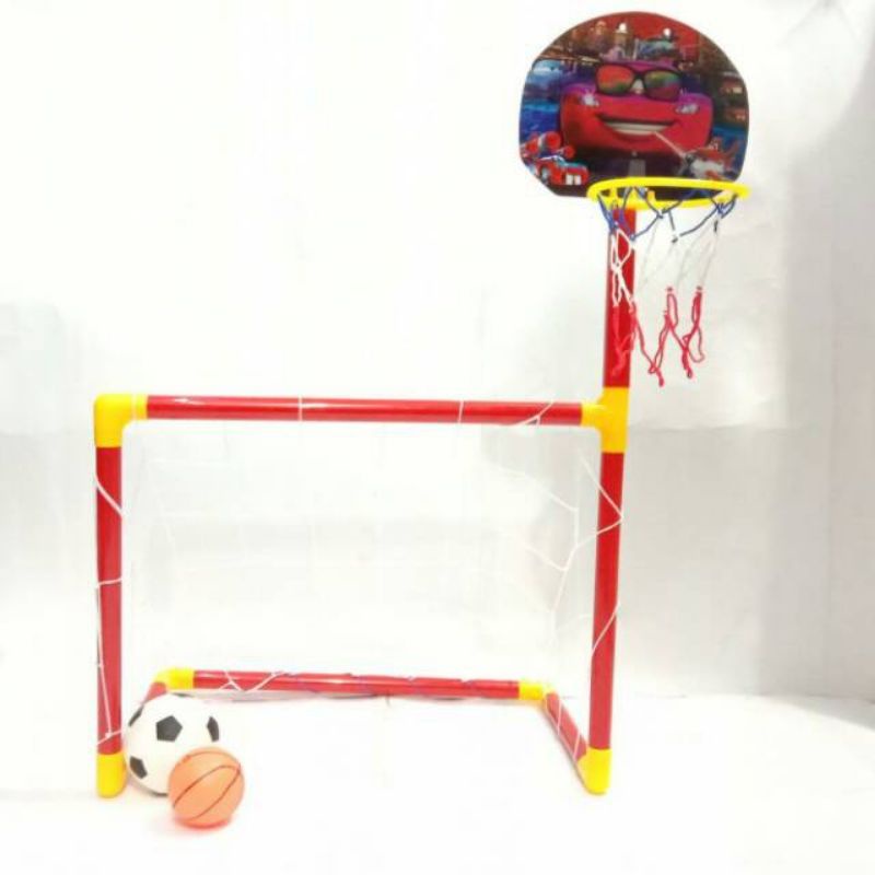 Mainan Anak Gawang Sepak Bola Ring Basket ball soccer foot ball 2in1 Cars edition