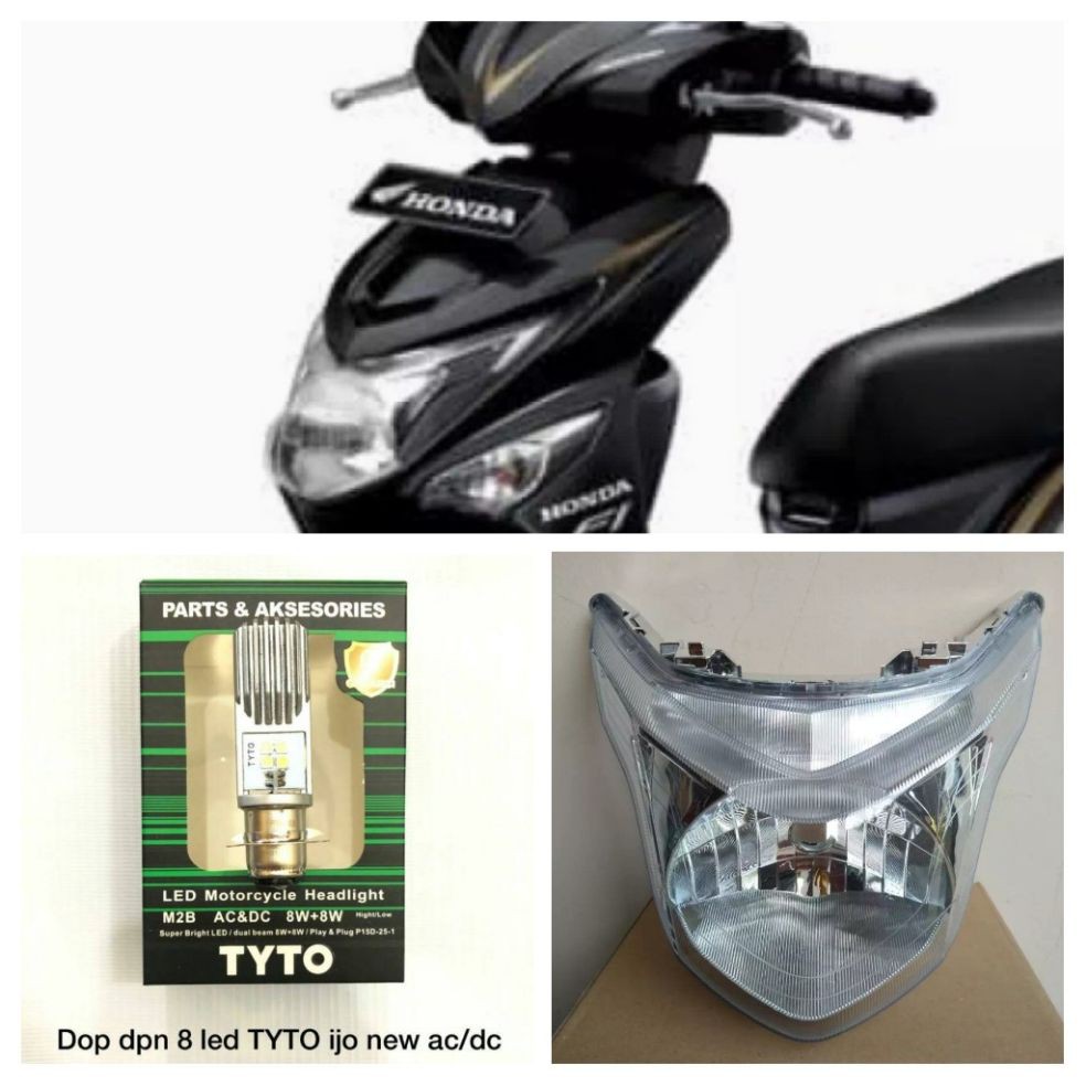 Paket Reflektor Lampu Depan Beat POP Plus Lampu Depan LED H4 Motor Matic Bebek AC DC