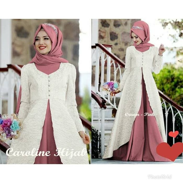 pakaian Gaun muslim ibu islami aop setelan st hijab muslim CAROLINE PUTIH / Baju wanita maxi dress u