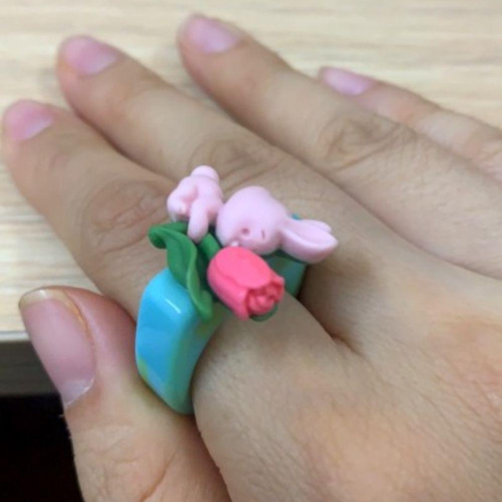 NEEDWAY Cincin Jari Lucu Manis Fashion Match Pesta Perhiasan Akrilik Vintage Gaya Korea Ring