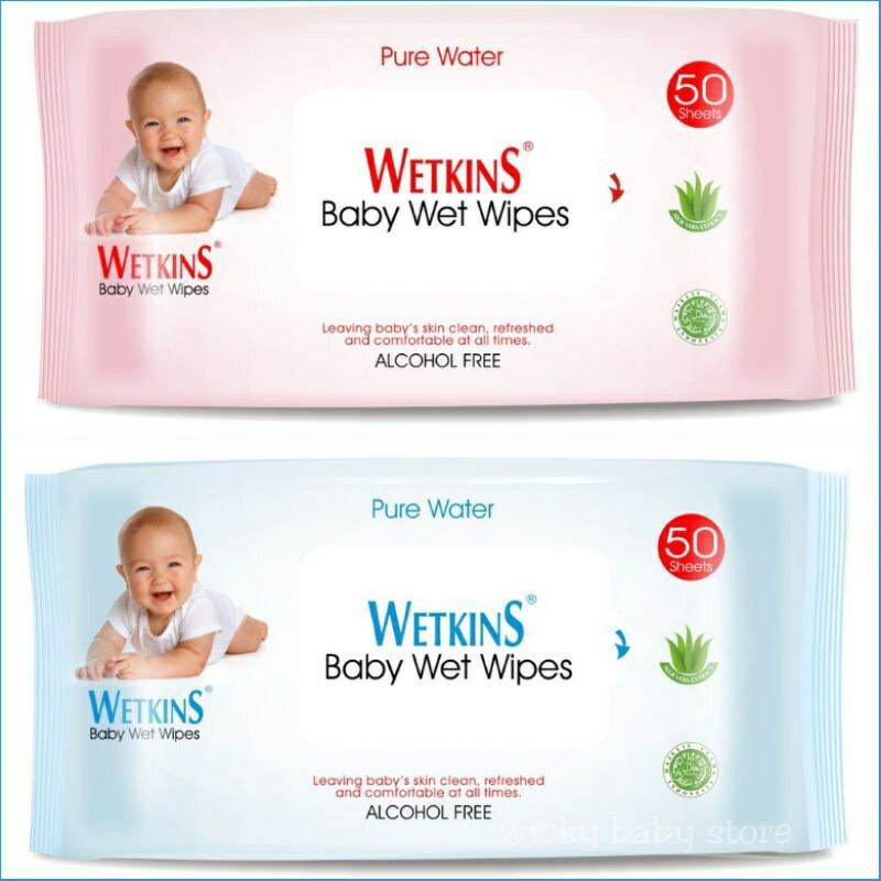 Tissue Basah Wetkins Baby Blue dan Baby Pink TISU BASAH ISI 10 24 50 Sheet