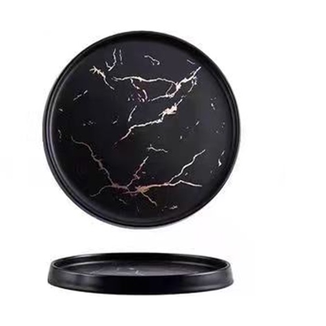 Piring Marmer Premium Hitam Black Plate Marble Ceramic Premium