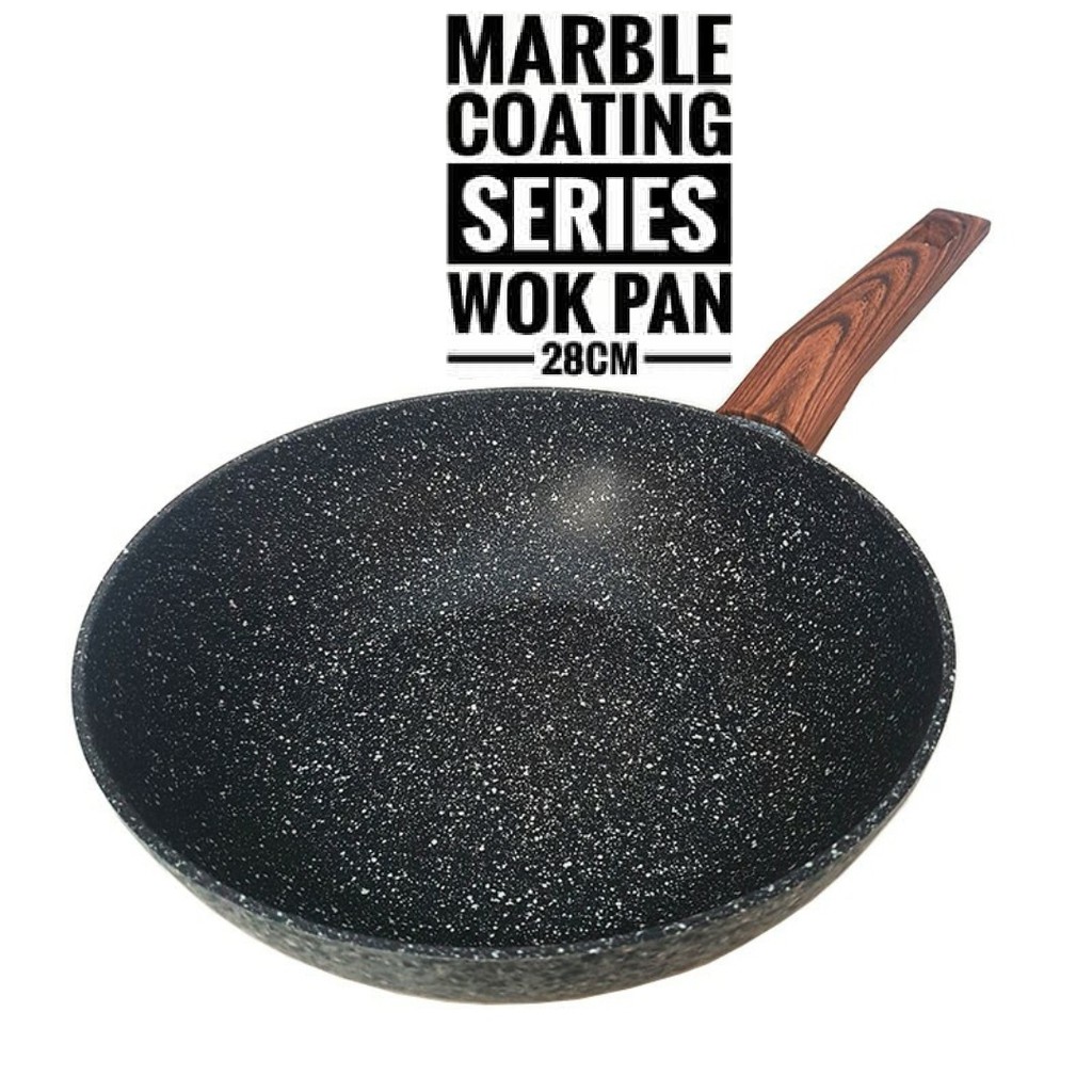 Fry Wok Pan Penggorengan Anti Lengket Yoshikawa Marble Ceramic Wok pan Induksi Induction 28 CM