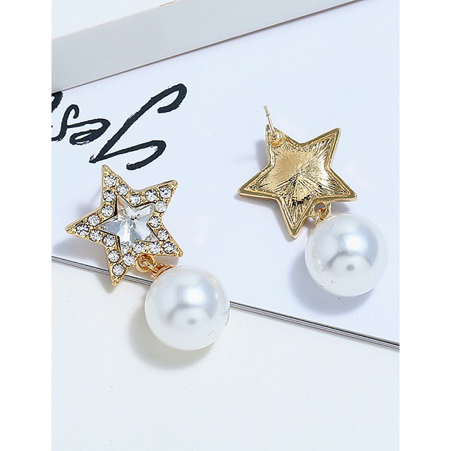 LRC Anting Tusuk Fashion Gold Pentagram Pearl Earrings F49319