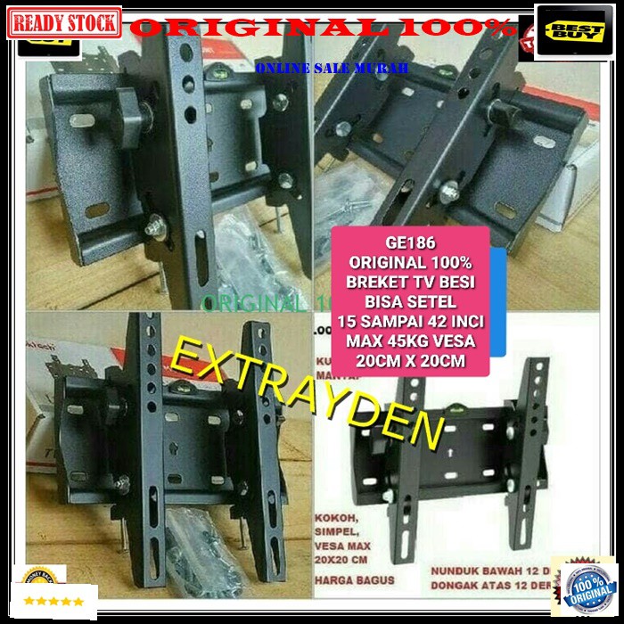 G186 Breket tv full besi 15 sampai 32 in inci bracket televisi flexible gantungan led tembok mount wall dinding LCD komplit fungsi universal semua merek serba bisa multi guna asli ori adjustable G186   BAHAN FULL BESI  BISA DISETING 15 sampa